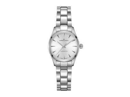 Hamilton Jazzmaster Quartz Edelstahl 32mm silbernes Zifferblatt Metallband – Damenuhren Uhr ohne Datum aus Edelstahl. Das Gehäuse ist rund und silber. Das Edelstahlarmband ist silber. Das Zifferblatt ist ein Index in silber.