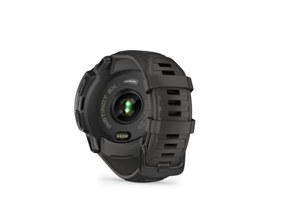 Garmin Instinct 2X Solar faserverstärktes Polymer schiefergrau 50 mm Kautschukband schiefergrau – Damenuhren Uhr Multifunktion aus Kautschuk und Kunststoff. Das Gehäuse ist rund und schwarz. Das Kautschuk / Kunststoff / Silikon Armband ist schwarz. Das Zifferblatt ist digital und schwarz. – Ansicht 4
