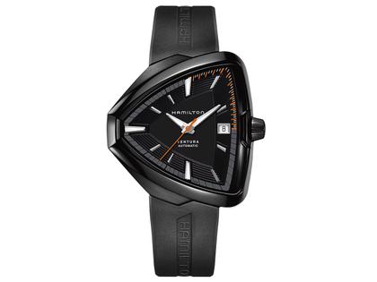 Hamilton Ventura Elvis80 Auto Edelstahl PVD-Schwarz 42x45mm schwarzes Zifferblatt Kautschukband – Herrenuhren Uhr mit Datum aus Edelstahl und PVD beschichtet. Das Gehäuse ist sonstige Form. Das Kautschuk / Kunststoff / Silikon Armband ist schwarz. Das Zifferblatt ist schwarz.