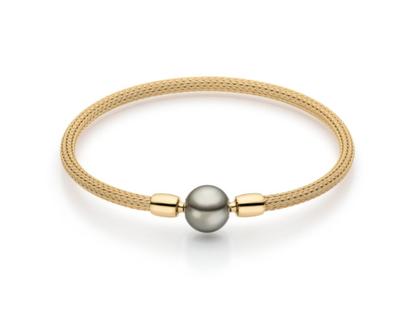 Jörg Heinz Flex-Armband Strumpfgeflecht Gelbgold 16cm mit Silikonkern für Wechselschließe – Armschmuck Armband in gelbgold und aus 750 Gelbgold und Kunststoff. – Ansicht 3