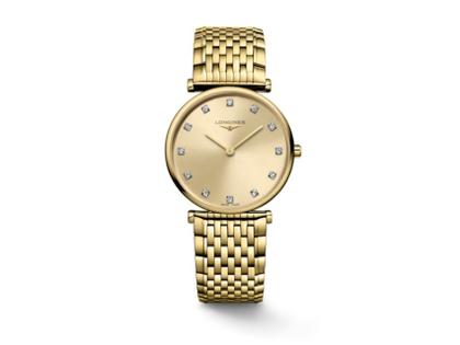 Damenuhren Uhr ohne Datum aus Edelstahl und PVD beschichtet. Das Gehäuse ist rund und roségold. Das vergoldetes Edelstahlarmband ist silber-roségold. Das Zifferblatt ist römisch und schwarz.