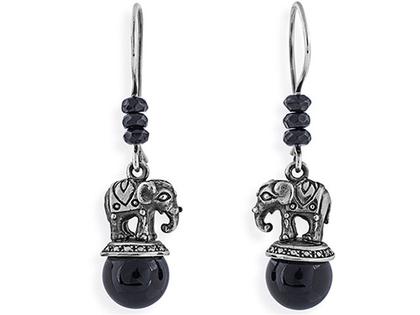 Drachenfels Design Ganesha Elefant Ohrhänger Silber vintage mit Onyx – Ohrschmuck Ohrhänger aus 925 Silber.