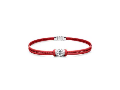 Schaffrath Colortaire Armband Leder (Ribbon Red) und Weißgold 2-reihig mit Brillant 0,500ct – Armschmuck Armband in rot und aus 750 Weißgold und Leder.