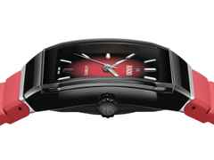 Rado Anatom Automatik Keramik 32,5mm schwarz-rotes Zifferblatt rotes Kautschukband – Damenuhren Uhr mit Datum aus Edelstahl, Kautschuk, Keramik und PVD beschichtet. Das Gehäuse ist rechteckig und schwarz. Das Kautschuk / Kunststoff / Silikon Armband ist rot. Das Zifferblatt ist ein Index in rot. – Ansicht 3