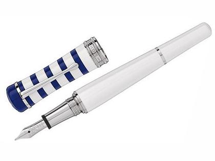 Montblanc Bonheur Weekend Füllfederhalter Edelharz weiß marineblau – Schreibgeräte Füllfederhalter aus 585 Gelbgold, Edelharz und platiniert und rhodiniert.