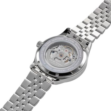 Bruno Söhnle Glashütte Turin Automatik Edelstahl 39,5mm dunkelgrünes Zifferblatt Metallband – Herrenuhren Uhr mit Datum aus Edelstahl. Das Gehäuse ist rund und silber. Das Edelstahlarmband ist silber. Das Zifferblatt ist ein Index in grün. – Ansicht 3
