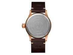 Hanhart Pioneer One Bronze grünes Zifferblatt Limited Edition – Herrenuhren Uhr mit Datum aus Bronze und Edelstahl. Das Gehäuse ist rund und roségold. Das Lederarmband ist braun. Das Zifferblatt ist arabisch und grün. – Ansicht 3