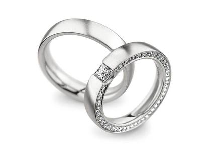 Christian Bauer Trauring Paar Nr.  61 Weißgold – Ringe Trauring mit Besatz aus 750 Weißgold.