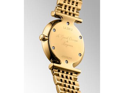Longines La Grande Classique Quarz Edelstahl Gelbgold-PVD 24mm weißes Zifferblatt Metallband – Damenuhren Uhr ohne Datum aus Edelstahl und PVD beschichtet. Das Armband ist ein vergoldetes Edelstahlarmband. Der Zifferblatt ist römisch. – Ansicht 3