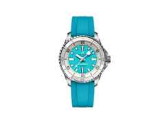 Breitling Superocean Automatic 36 Edelstahl blaues Zifferblatt blaues Kautschukband – Damenuhren Uhr ohne Datum aus Edelstahl und Keramik. Das Gehäuse ist rund und silber. Das Kautschuk / Kunststoff / Silikon Armband ist blau. Das Zifferblatt ist ein Index in blau.