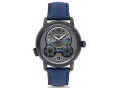 Montblanc Star Legacy Nicolas Rieussec Monopusher Automatik Chronograph Limited Edition – Herrenuhren Chronograph aus DLC beschichtet und Edelstahl. Das Gehäuse ist rund und schwarz. Das Lederarmband Kroko / Alligator ist blau. Das Zifferblatt ist arabisch und grau.