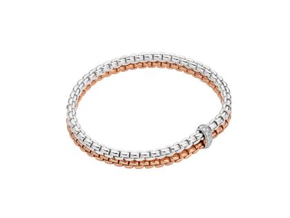 Fope Eka Flex'It   Armband zweireihig Weißgold / Roségold 1 Weißgold-Ronde mit Brillanten 0,10ct M flexibel – Armschmuck Armband aus 750 Rotgold, 750 Weißgold und und .