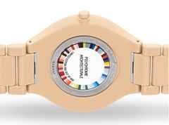 Rado True Thinline Les Couleurs Le Corbusier Quarz Keramik Pale Sienna 32123 – Damenuhren Uhr ohne Datum aus Keramik und Titan. Das Gehäuse ist rund und weiß. Das Keramikarmband ist beige. Das Zifferblatt ist ein Index in beige. – Ansicht 2