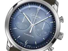 Glashütte Original Sixties Chronograph Automatik Edelstahl 42mm blaues Zifferblatt braunes Lederband – Herrenuhren Chronograph aus Edelstahl. Das Gehäuse ist rund und silber. Das Lederarmband ist braun. Das Zifferblatt ist arabisch Index und blau. – Ansicht 3