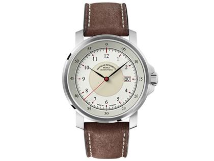 Mühle Glashütte M29 Classic Herrenuhr weiß – Herrenuhren Uhr mit Datum aus Edelstahl. Das Armband ist ein Lederarmband. Der Zifferblatt ist arabisch.