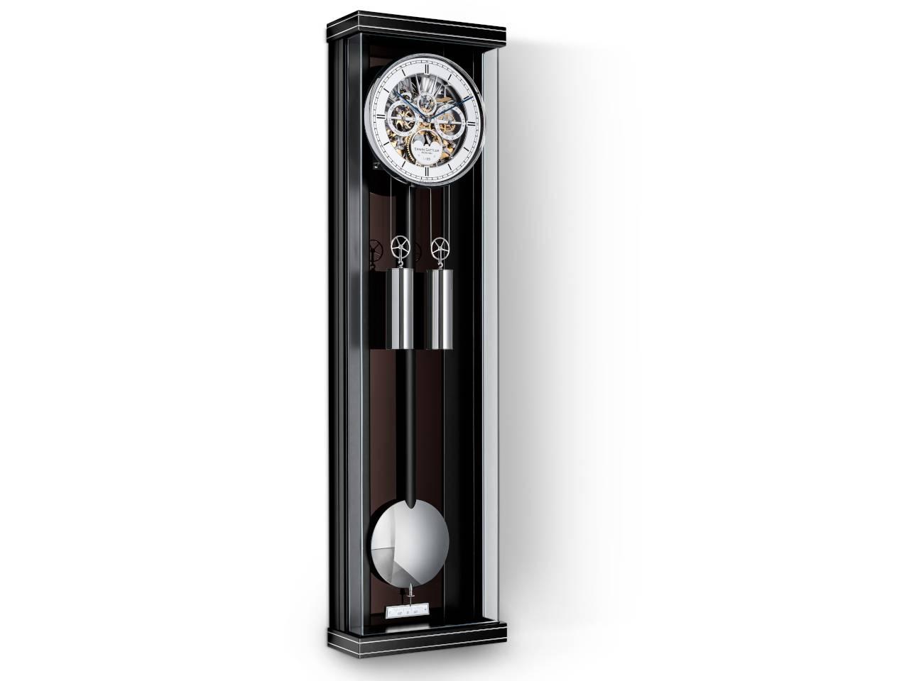 Erwin Sattler Seilzug Regulator Wanduhr Aperia III Limited Edition – Großuhren Wanduhr aus Holz. Das Gehäuse ist rechteckig und schwarz. Das Zifferblatt ist ein Index in weiß. – Ansicht 4