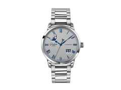 Glashütte Original Senator Excellence Panoramadatum Mondphase Automatik Edelstahl 40mm silbernes Zifferblatt Metallband – Herrenuhren Uhr mit Datum aus Edelstahl. Das Gehäuse ist rund und silber. Das Edelstahlarmband ist silber. Das Zifferblatt ist römisch und grau.