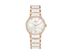 Rado Centrix Diamonds Automatik Edelstahl Roségold-PVD 35mm weißes Zifferblatt mit Brillanten Metallband – Damenuhren Uhr mit Datum aus Edelstahl, Keramik und PVD beschichtet. Das Gehäuse ist rund und roségold. Das Edelstahlarmband ist roségold. Das Zifferblatt ist ein Index in weiß.