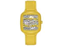 Rado True Square Automatik Skeleton Keramik 38mm gelbes Zifferblatt gelbes Kautschukband – Herrenuhren Uhr ohne Datum aus Keramik und Titan. Das Gehäuse ist quadratisch und gelb. Das Kautschuk / Kunststoff / Silikon Armband ist gelb. Das Zifferblatt ist skelettiert und gelb.