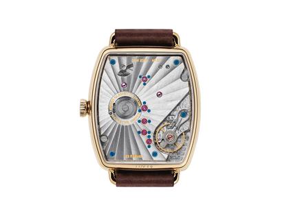 Nomos Glashütte Lux Hermelin Handaufzug Roségold 38,5mm weiß-graues Zifferblatt braunes Lederband – Damenuhren Uhr ohne Datum aus 750 Rotgold. Das Gehäuse ist sonstige Form und roségold. Das Lederarmband ist braun. Das Zifferblatt ist ein Index in grau. – Ansicht 2
