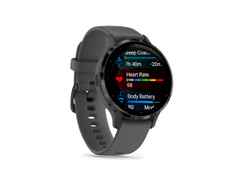 Garmin Venu 3S faserverstärktes Polymer kieselgrau 41mm kieselgraues Kautschukband – Herrenuhren Uhr Multifunktion aus Edelstahl, Kautschuk, Kunststoff und PVD beschichtet. Das Gehäuse ist rund und anthrazit. Das Kautschuk / Kunststoff / Silikon Armband ist anthrazit. Das Zifferblatt ist digital und schwarz. – Ansicht 7