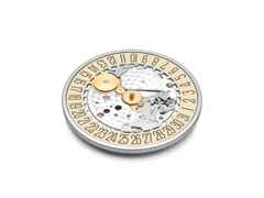 Nomos Glashütte Tangente 38 Datum "175 Years Watchmaking - Ziegelblau" Handaufzug Edelstahl rotes Zifferblatt graues Textilband Glasboden – Herrenuhren Uhr mit Datum aus Edelstahl. Das Gehäuse ist rund und silber. Das Textilarmband ist grau. Das Zifferblatt ist arabisch Index und rot. – Ansicht 8
