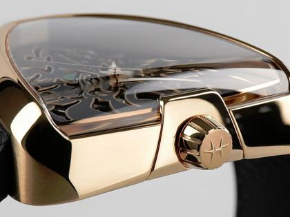 Hamilton Ventura Elvis80 Skeleton Dragon Auto Edelstahl PVD-Roségold 42x45mm schwarzes Zifferblatt Kautschukband – Damenuhren Uhr ohne Datum aus Edelstahl, Kautschuk und PVD beschichtet. Das Gehäuse ist sonstige Form und roségold. Das Kautschuk / Kunststoff / Silikon Armband ist schwarz. Das Zifferblatt ist ohne Zeichen und schwarz. – Ansicht 5