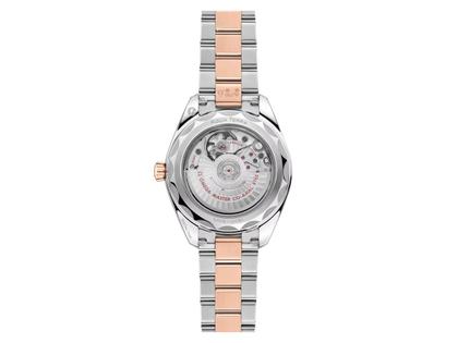 Omega Seamaster Aqua Terra 150M Automatik Edelstahl und Rotgold 30mm braunes Zifferblatt mit Diamanten Metallband – Damenuhren Uhr mit Datum aus 750 Rotgold und Edelstahl. Das Gehäuse ist rund und silber-rotgold. Das Edelstahlarmband mit Gold ist silber-rotgold. Das Zifferblatt ist ein Index in braun. – Ansicht 2