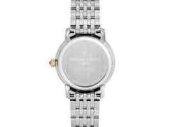 Frederique Constant Slimline Ladies Moonphase Quarz Edelstahl 30mm Perlmutt-Zifferblatt Metallband – Damenuhren Uhr ohne Datum aus Edelstahl und PVD beschichtet. Das Gehäuse ist rund und silber-gelbgold. Das vergoldetes Edelstahlarmband ist silber-gelbgold. Das Zifferblatt ist ein Index in blau. – Ansicht 2