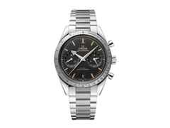 Omega Speedmaster '57 Chronograph Handaufzug Edelstahl 40mm schwarzes Zifferblatt Metallband – Herrenuhren Chronograph aus Edelstahl. Das Gehäuse ist rund und silber. Das Edelstahlarmband ist silber. Das Zifferblatt ist ein Index in schwarz.