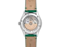 Frederique Constant Classics Elegance Luna Automatik Edelstahl 36mm weißes Zifferblatt grünes Lederband – Damenuhren Uhr ohne Datum aus Edelstahl und Leder. Das Gehäuse ist rund und silber. Das Lederarmband ist grün. Das Zifferblatt ist römisch und weiß. – Ansicht 3