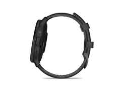 Garmin Venu 3 faserverstärktes Polymer Schiefergrau 45mm schwarzes Lederband – Herrenuhren Uhr Multifunktion aus Edelstahl, Kautschuk, Kunststoff und PVD beschichtet. Das Gehäuse ist rund und anthrazit. Das Lederarmband ist schwarz. Das Zifferblatt ist digital und schwarz. – Ansicht 3