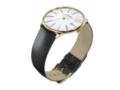 Junghans Meister fein Automatic Edition Erhard Gelbgold 39,5mm weißes Zifferblatt schwarzes Lederband – Herrenuhren Uhr mit Datum aus 750 Gelbgold. Das Gehäuse ist rund und gelbgold. Das Lederarmband ist schwarz. Das Zifferblatt ist römisch und weiß. – Ansicht 2