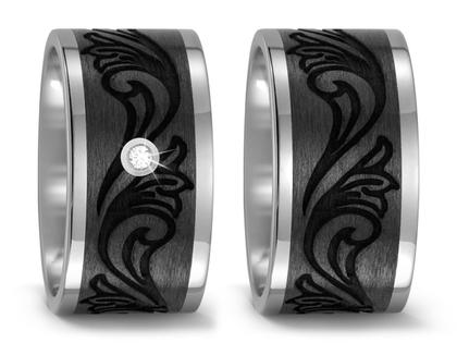 TitanFactory Carbon Titan Partnerringpaar 7 – Ringe Trauring mit Besatz aus Carbon, Titan und und .