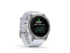 Garmin epix Pro Sapphire Titan 51 mm Kautschukband steinweiß – Herrenuhren Uhr Multifunktion aus DLC beschichtet, Kautschuk und Titan. Das Gehäuse ist rund und weiß. Das Kautschuk / Kunststoff / Silikon Armband ist weiß. Das Zifferblatt ist digital und schwarz. – Ansicht 8