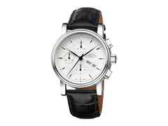 Mühle Glashütte Teutonia II Chronograph Automatik Edelstahl 42mm silbernes Zifferblatt schwarzes Lederband – Herrenuhren Chronograph aus Edelstahl. Das Gehäuse ist rund und silber. Das Lederarmband Kroko / Alligator ist schwarz. Das Zifferblatt ist ein Index in silber.