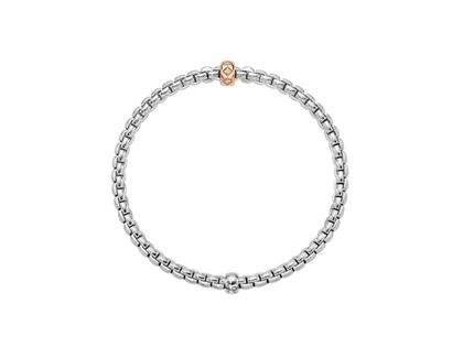 Fope Eka Tiny Flex'It Armband Weißgold mit 1 Roségold-Ronde und Brillanten 0,12ct flexibel – Armschmuck Armband aus 750 Rotgold, 750 Weißgold und und . – Ansicht 2