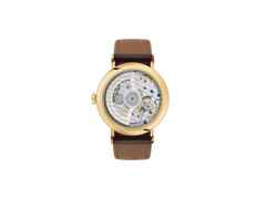 Nomos Glashütte Tangente Gold Neomatik Doré Automatik Gelbgold 35mm weißes Zifferblatt braunes Lederband – Damenuhren Uhr ohne Datum aus 750 Gelbgold und Leder. Das Gehäuse ist rund und gelbgold. Das Lederarmband ist braun. Das Zifferblatt ist arabisch Index und weiß. – Ansicht 2