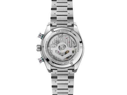 TAG Heuer Carrera Chronograph Sport Automatik Edelstahl 42mm grünes Zifferblatt Metallband – Herrenuhren Chronograph aus Edelstahl und Keramik. Das Gehäuse ist rund und silber. Das Edelstahlarmband ist silber. Das Zifferblatt ist arabisch Index und grün. – Ansicht 3
