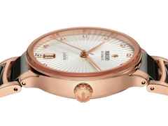 Rado Centrix Diamonds Automatik Edelstahl Roségold-PVD 35mm weißes Zifferblatt mit Brillanten Metallband – Damenuhren Uhr mit Datum aus Edelstahl, Keramik und PVD beschichtet. Das Gehäuse ist rund und roségold. Das Keramikarmband ist grau. Das Zifferblatt ist ein Index in weiß. – Ansicht 3