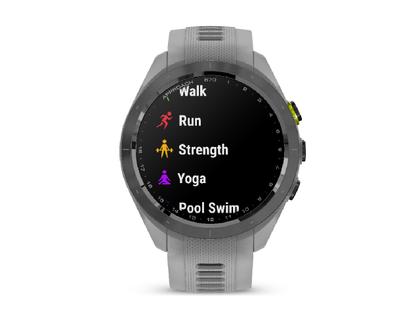 Garmin Approach S70 Smartwatch Kunststoff 42mm digitale Anzeige graues Silikonband – Herrenuhren Uhr Multifunktion aus Keramik und Kunststoff. Das Gehäuse ist rund und grau. Das Kautschuk / Kunststoff / Silikon Armband ist grau. Das Zifferblatt ist digital und schwarz. – Ansicht 3