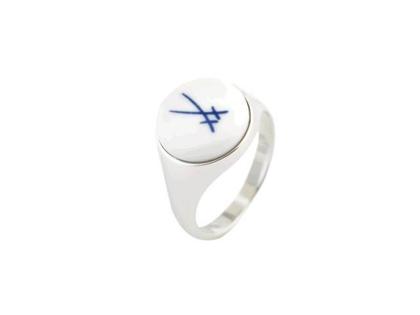 Meissen Siegelring "Schwerter Kobaltblau" Silber Porzellan – Herrenschmuck Ring aus 925 Silber, Porzellan und und .