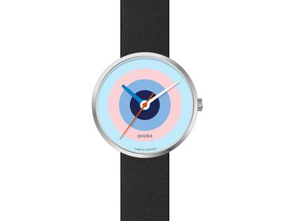 Walter Gropius J. Albers Edelstahl blau Lederband – Herrenuhren Uhr ohne Datum aus Edelstahl. Das Gehäuse ist rund und silber. Das Lederarmband ist schwarz. Das Zifferblatt ist ohne Zeichen und blau.