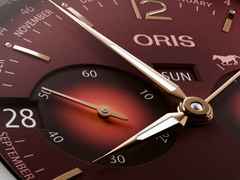 Oris Artelier Calibre 113 Year of the Horse Handaufzug Edelstahl 43mm rotes Zifferblatt braunes Lederband limitiert – Herrenuhren Uhr mit Datum aus Edelstahl und Leder. Das Gehäuse ist rund und silber. Das Lederarmband ist braun. Das Zifferblatt ist arabisch Index und rot. – Ansicht 2