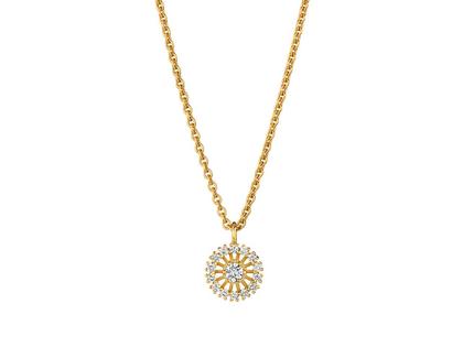 Jörg Heinz Swing Boho Kette mit Anhänger XS Gelbgold 42cm mit Brillanten 0,160ct – Halsschmuck Kette mit Anhänger aus 750 Gelbgold.