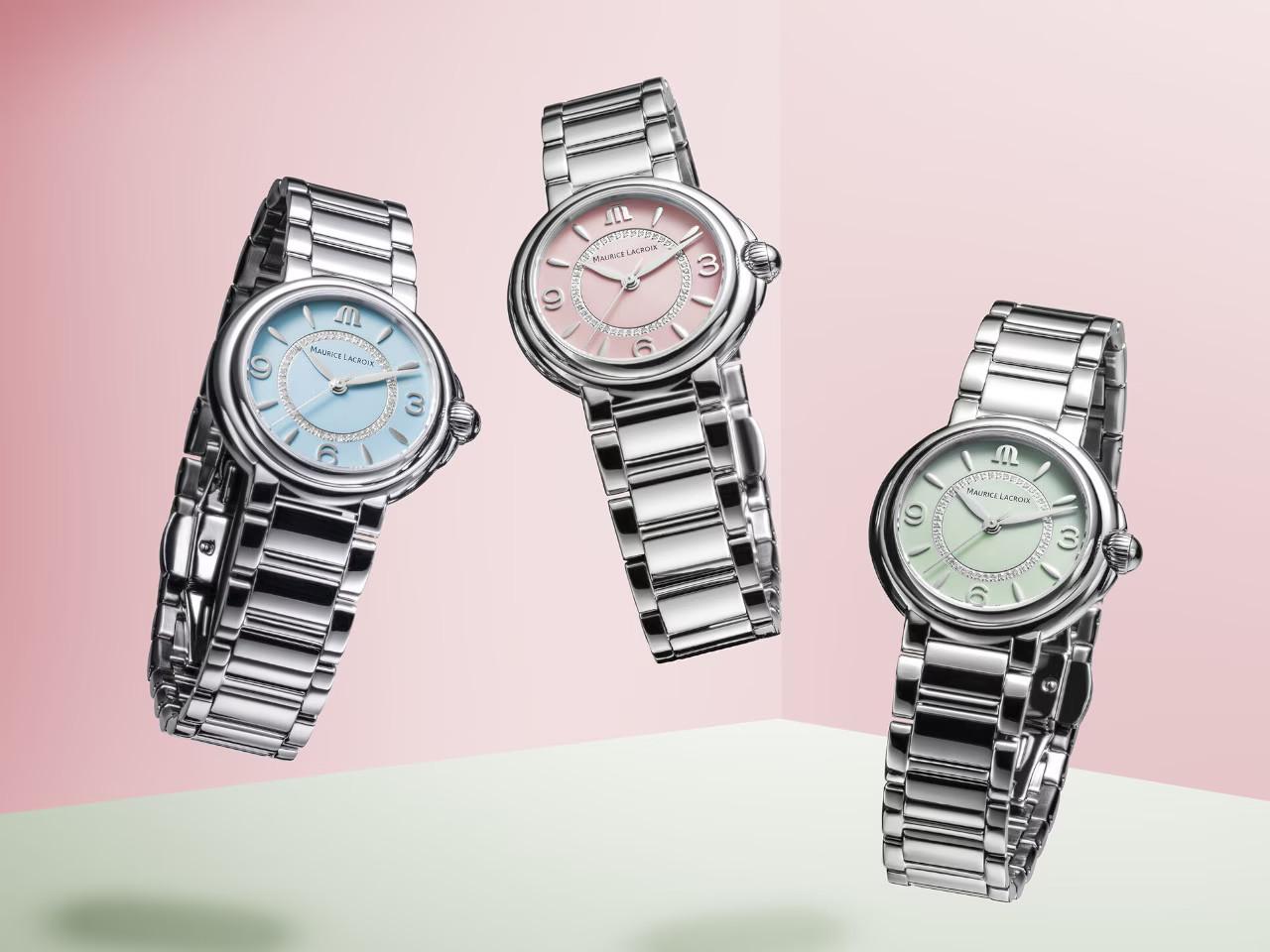 Maurice Lacroix Fiaba Colours Edition Quarz Edelstahl 32mm grünes Zifferblatt Metallband – Damenuhren Uhr ohne Datum aus Edelstahl. Das Gehäuse ist rund und silber. Das Edelstahlarmband ist silber. Das Zifferblatt ist arabisch Index und grün. – Ansicht 6
