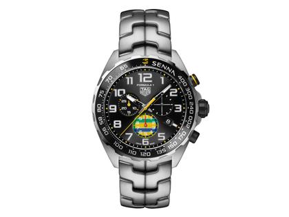 TAG Heuer Formula 1 Chronograph X Senna Quarz Edelstahl 43mm schwarzes Zifferblatt Metallband limitiert – Herrenuhren Chronograph aus Aluminium, DLC beschichtet und Edelstahl. Das Gehäuse ist rund und silber. Das Edelstahlarmband ist silber. Das Zifferblatt ist arabisch Index und schwarz.