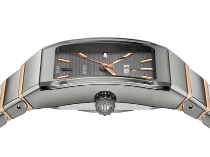 Rado Anatom Automatik Keramik 32,5mm graues Zifferblatt graues Keramikband – Damenuhren Uhr mit Datum aus Edelstahl, Keramik und PVD beschichtet. Das Gehäuse ist rechteckig und grau. Das Keramikarmband ist grau. Das Zifferblatt ist ein Index in grau. – Ansicht 3