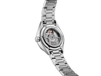 TAG Heuer Carrera Date Automatik Edelstahl 29mm weißes Perlmutt-Zifferblatt mit Brillanten Metallband – Damenuhren Uhr mit Datum aus Edelstahl. Das Gehäuse ist rund und silber. Das Edelstahlarmband ist silber. Das Zifferblatt ist ein Index in weiß. – Ansicht 3