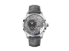 Glashütte Original PanoInverse Handaufzug Platin 42mm skelettiertes Zifferblatt graues Lederband Limited Edition – Herrenuhren Uhr ohne Datum aus 950 Platin. Das Gehäuse ist rund und silber. Das Lederarmband Kroko / Alligator ist grau. Das Zifferblatt ist ein Index in silber.